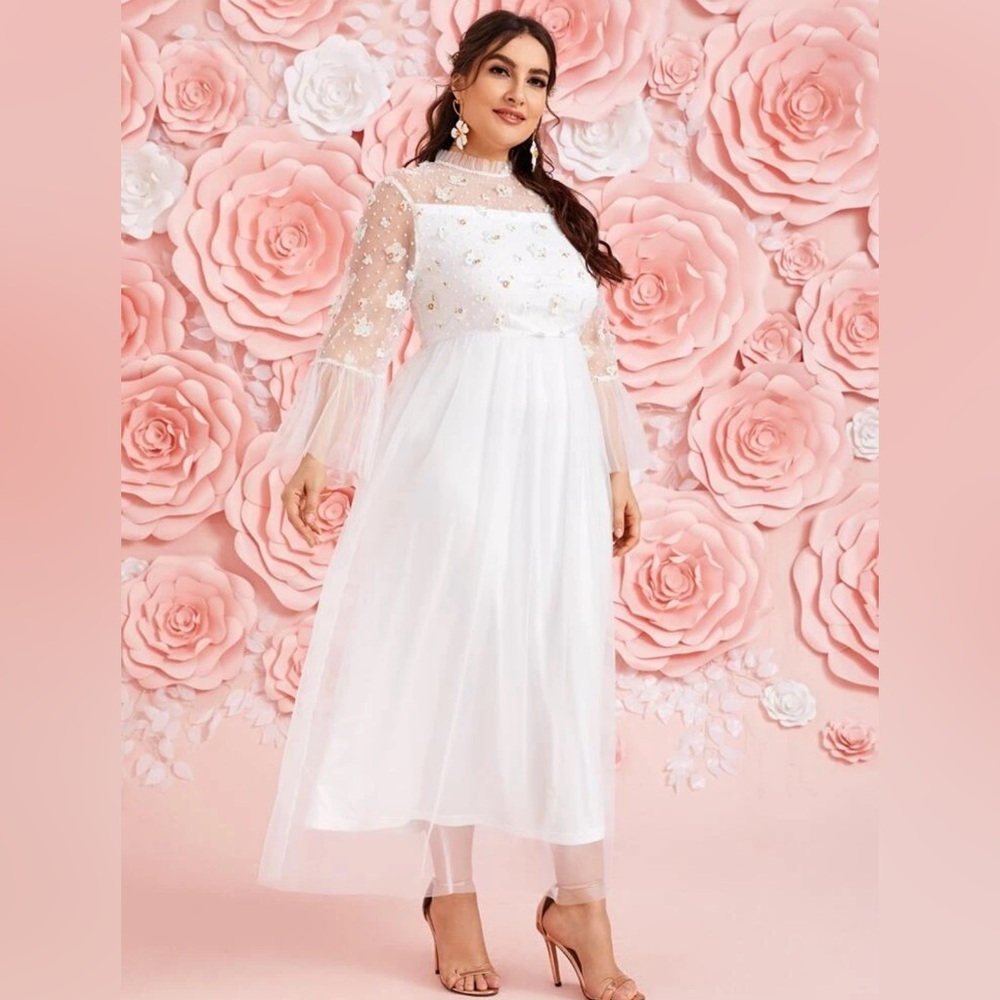 SHEIN Unity Frill Neck Organza Overlay Dress